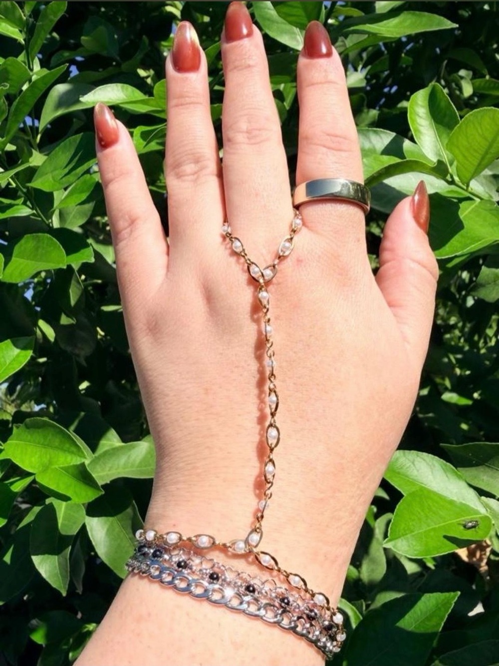 18k gold plated evil eye white bead hand chain